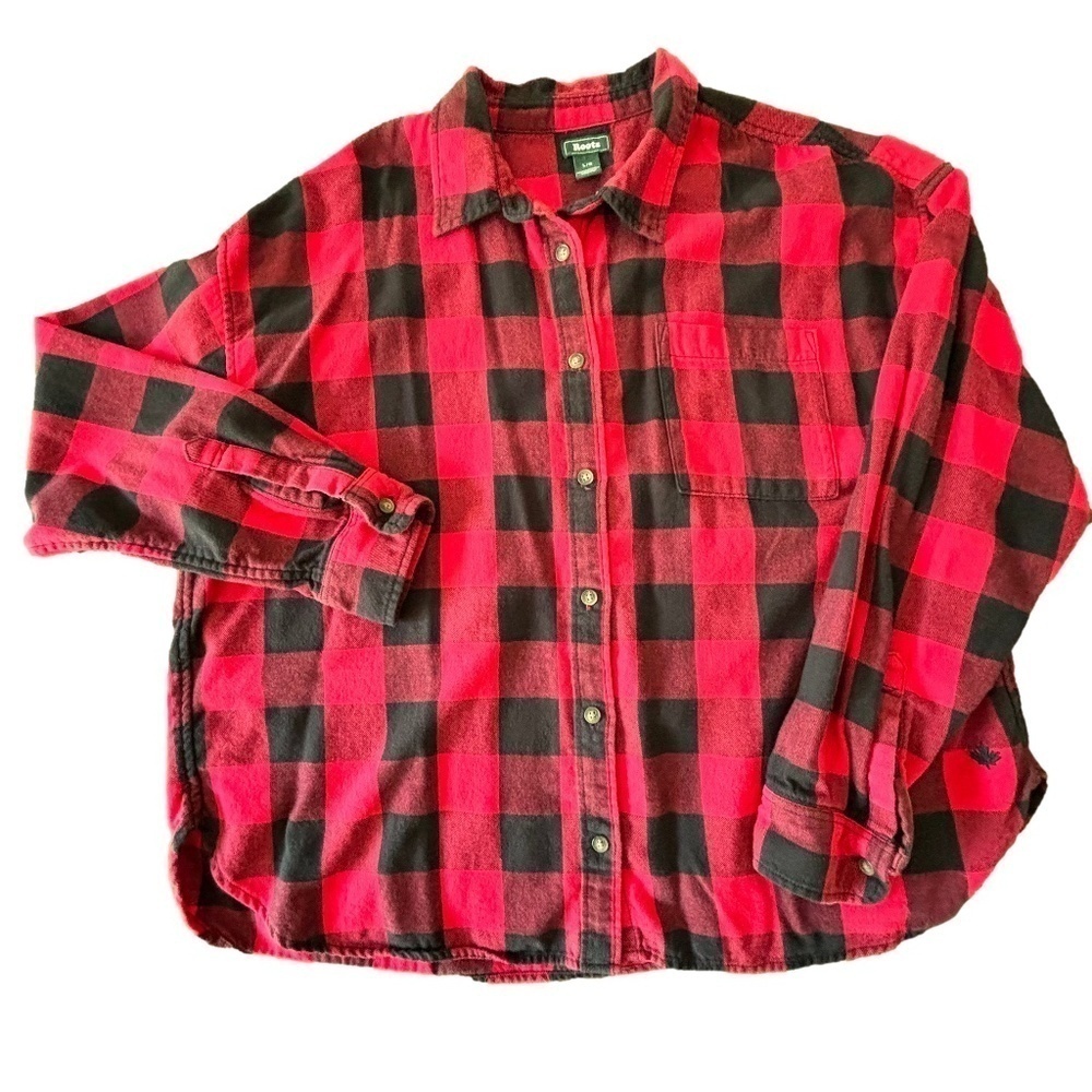 Roots oversize Buffalo plaid button down shirt size L